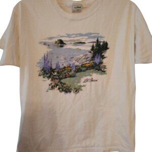 Vintage L.L. Bean XL Harborside Graphics T-Shirt, Lupine Flowers Ocean Seaside